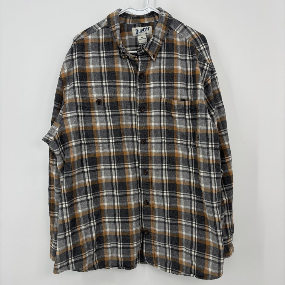 Duluth Trading Co Men's‎ Size XL Gray Brown Plaid Button Up Long Sleeve Shirt
